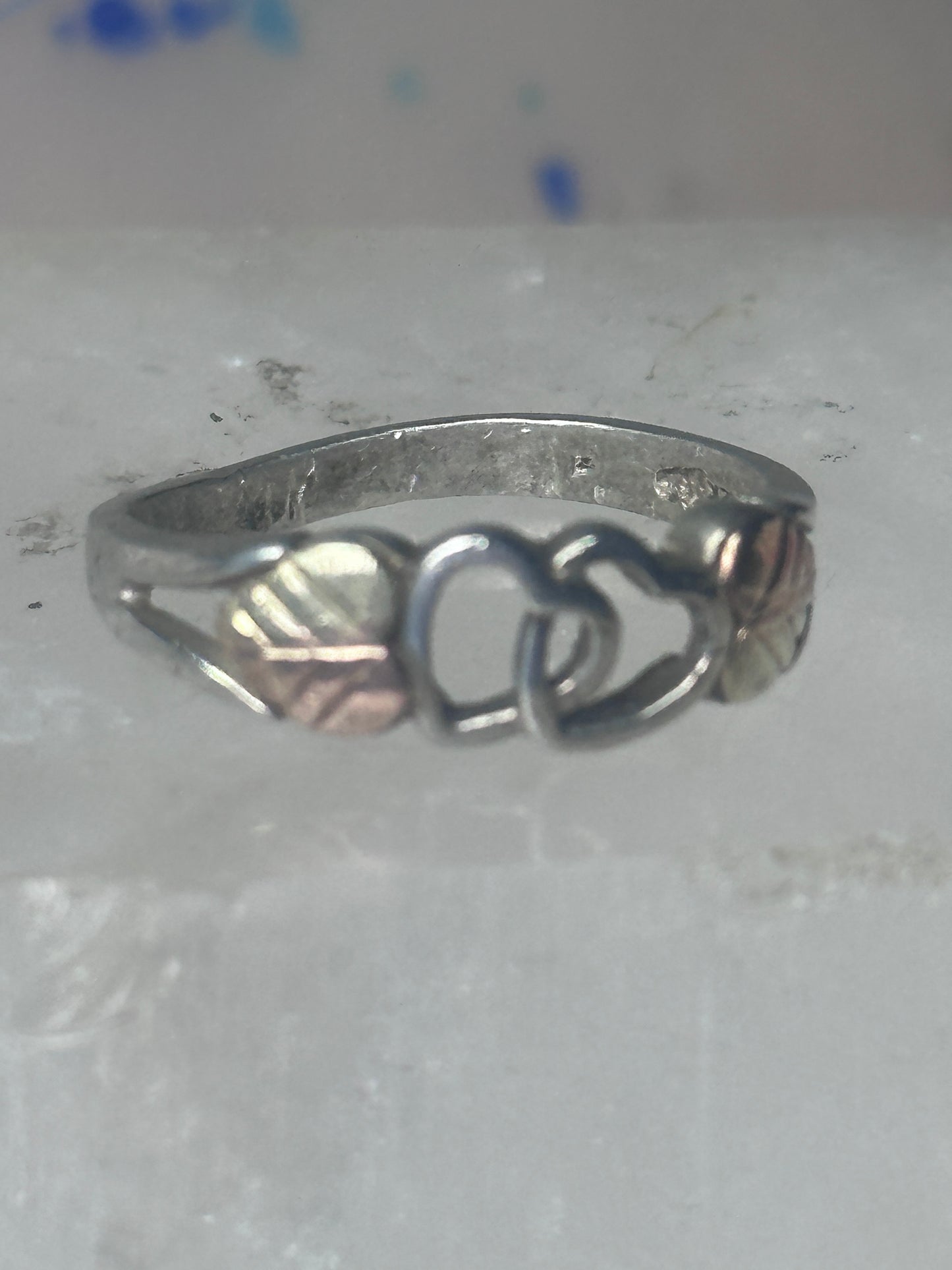 Black Hills ring double heart band Valentine size 7.25 sterling silver women