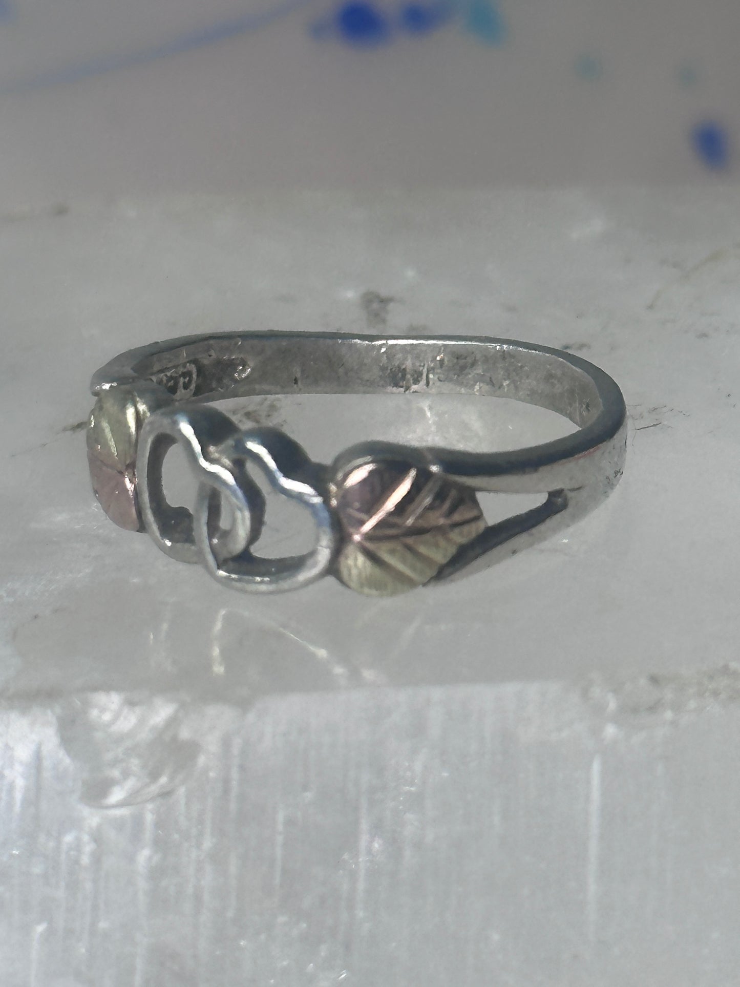 Black Hills ring double heart band Valentine size 7.25 sterling silver women