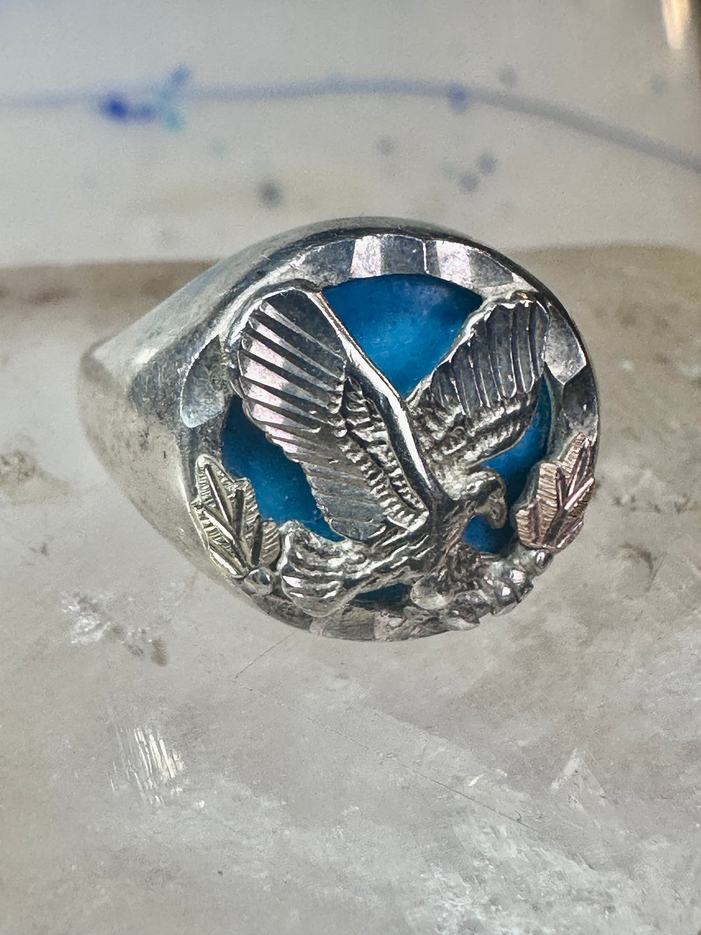 Black Hills Gold ring turquoise Eagle Size 7.25 sterling silver women men