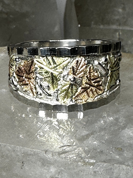 Leaf ring floral wedding band size 10.75 sterling silver women men