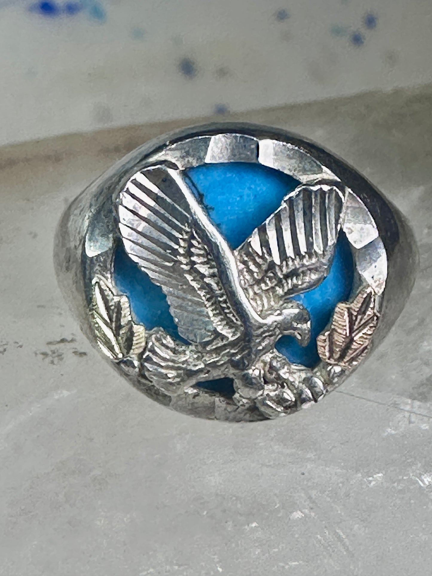 Black Hills Gold ring turquoise Eagle Size 7.25 sterling silver women men