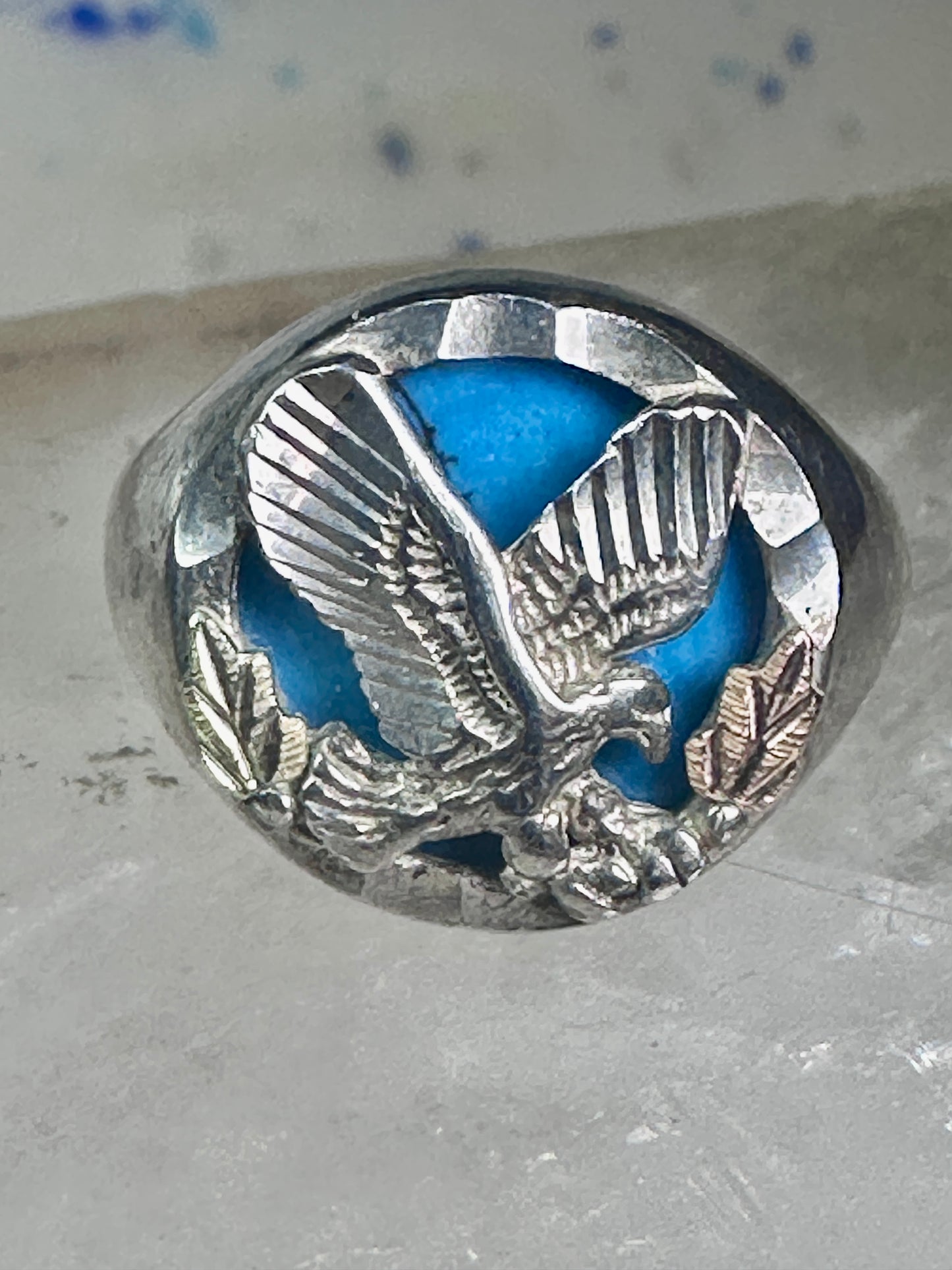 Black Hills Gold ring turquoise Eagle Size 7.25 sterling silver women men