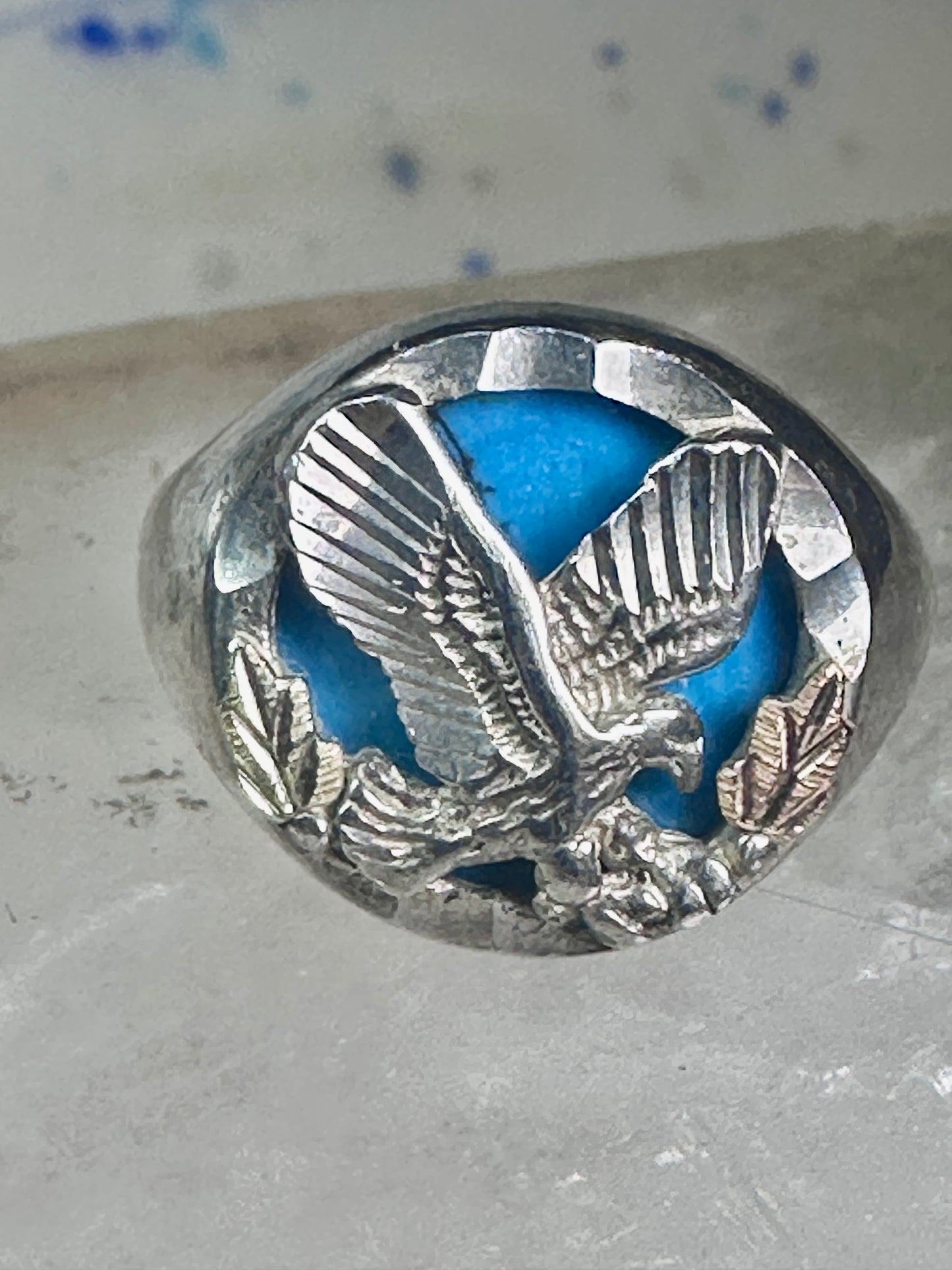 Black Hills Gold ring turquoise Eagle Size 7.25 sterling silver women men