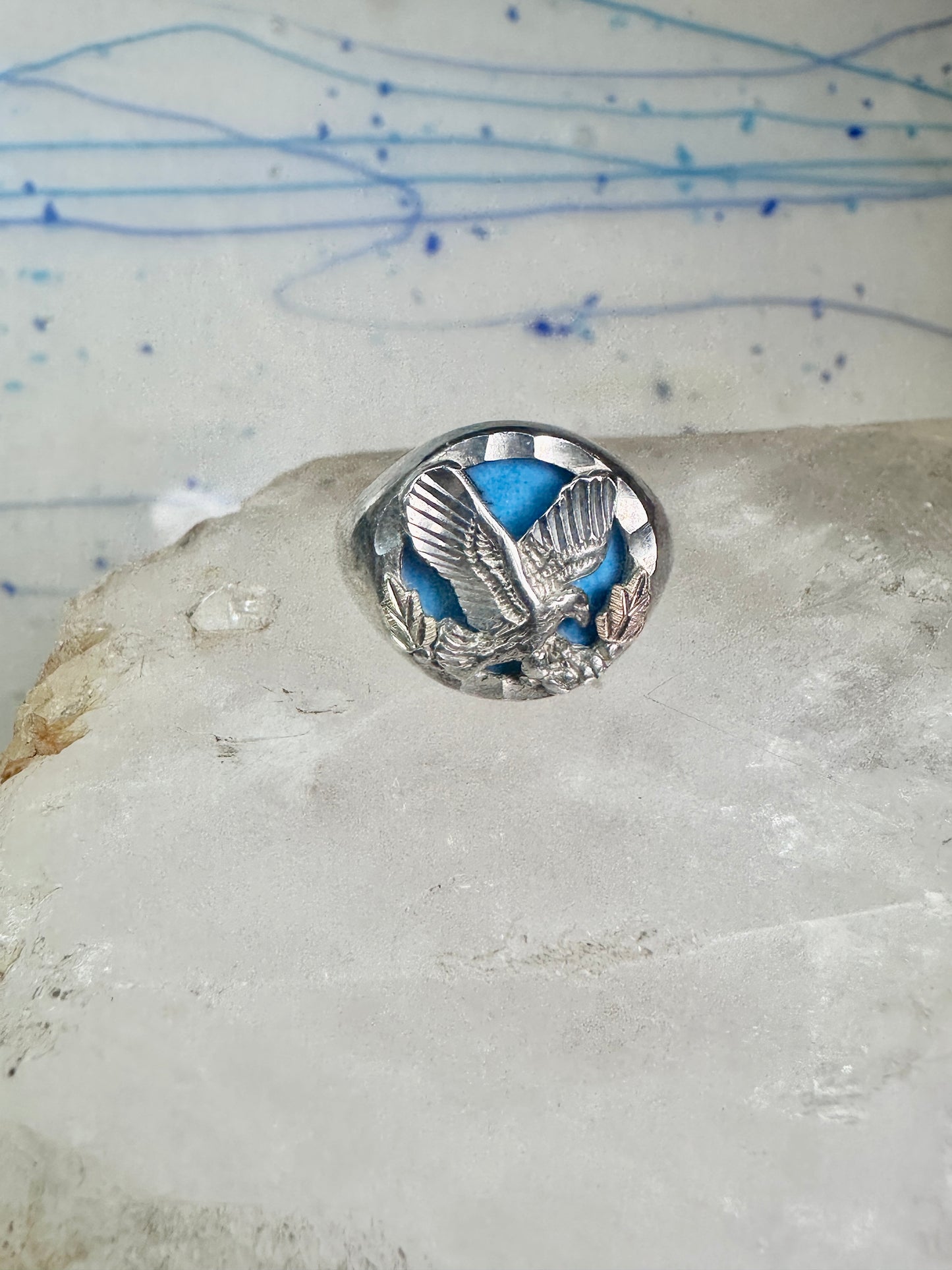 Black Hills Gold ring turquoise Eagle Size 7.25 sterling silver women men