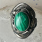 Malachite ring leaves feathers Navajo size 8 sterling silver women men