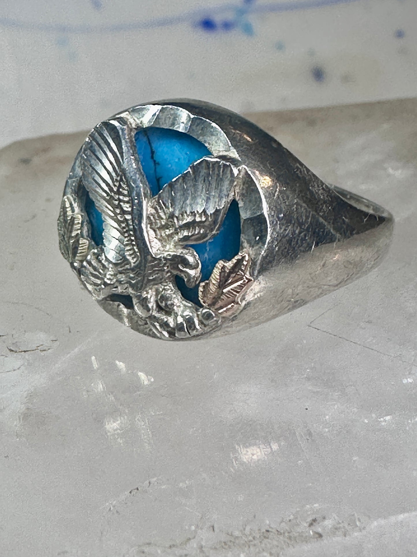 Black Hills Gold ring turquoise Eagle Size 7.25 sterling silver women men