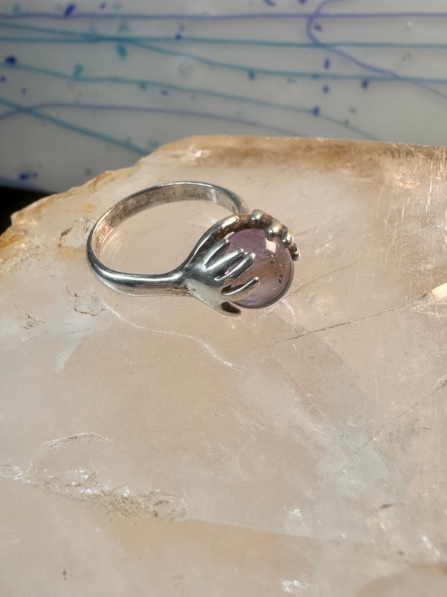 Hands ring size 6 amethyst orb ball globe band sterling silver women