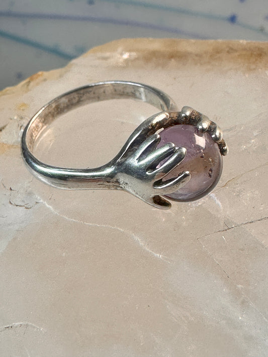 Hands ring size 6 amethyst orb ball globe band sterling silver women