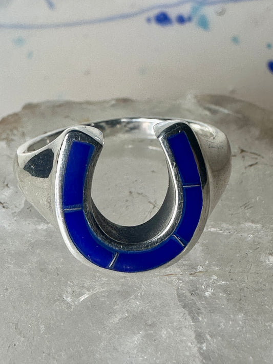 Horseshoe ring blue lapis lazuli good luck southwest size 9.50 sterling silver women men