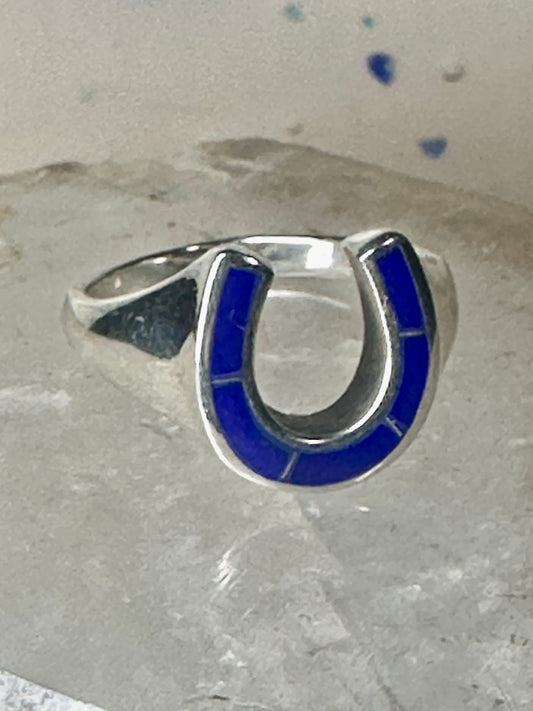 Horseshoe ring blue lapis lazuli good luck southwest size 9.50 sterling silver women men
