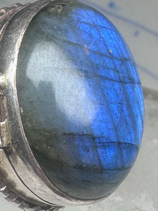 Vintage Sterling Silver Blue Labradorite Poison Locket Ring Size 5.50 925