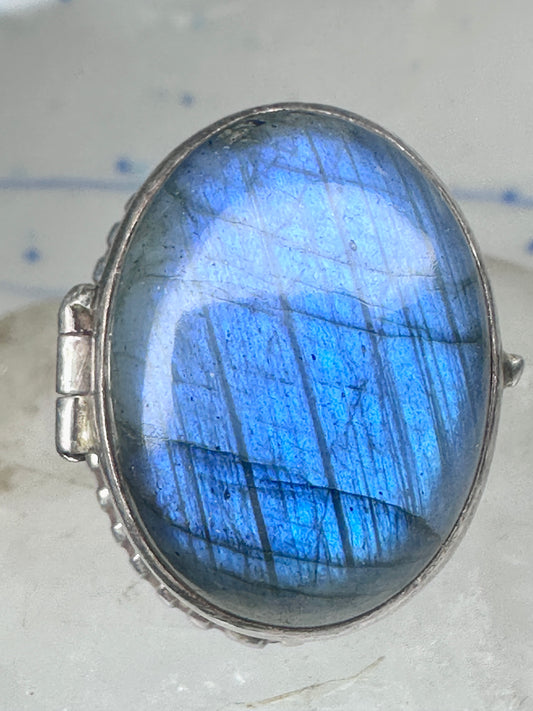 Vintage Sterling Silver Blue Labradorite Poison Locket Ring Size 5.50 925