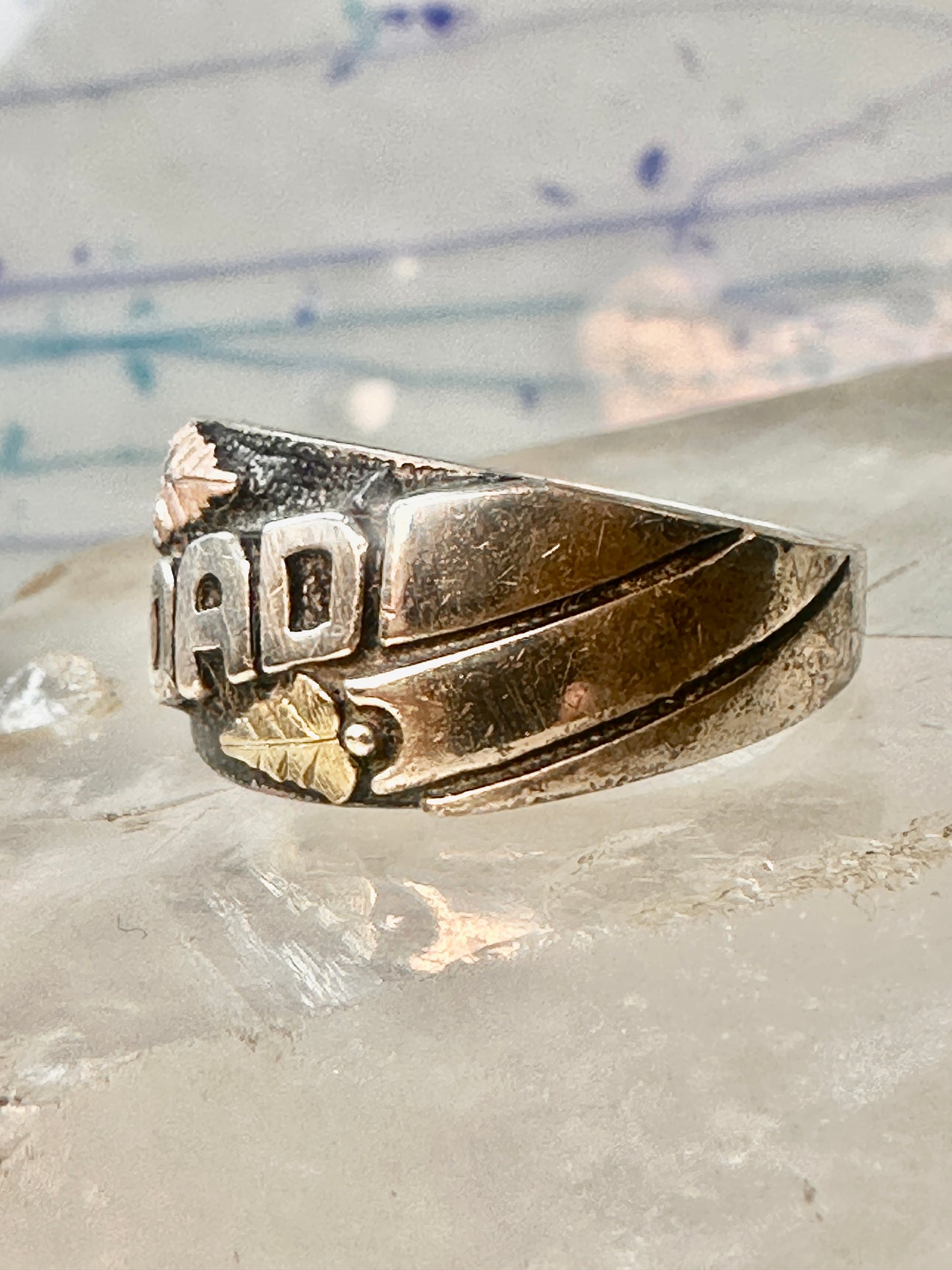 Black Hills Gold ring size 5 leaves Dad Fathers Day band sterling silver women