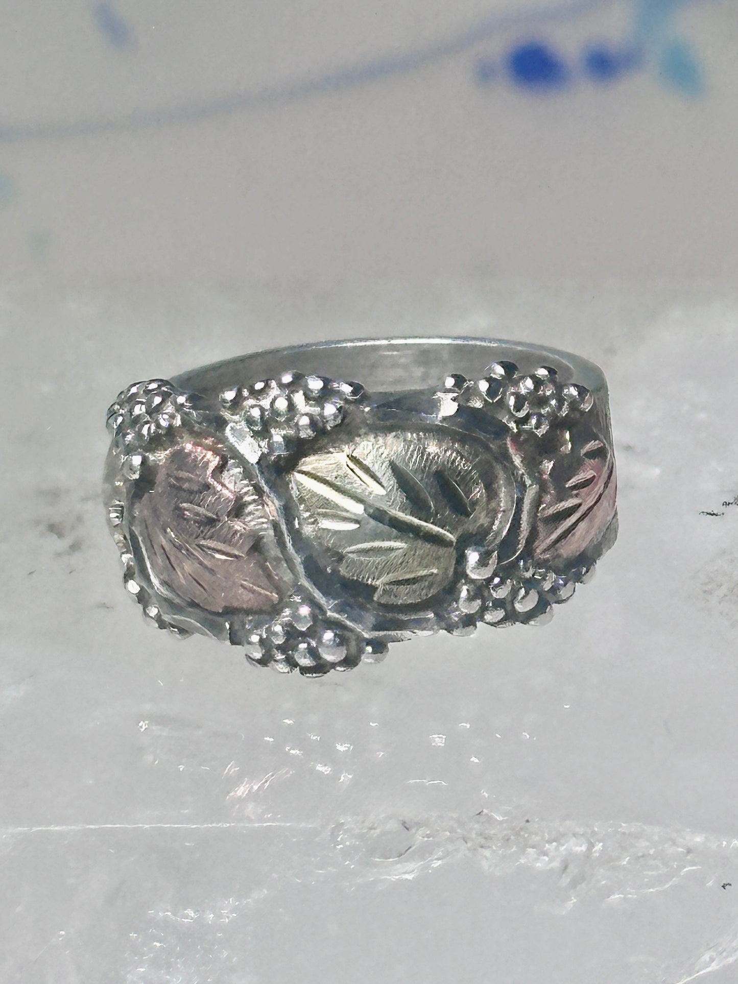 Black Hills ring leaves band pinky wedding size 4 sterling silver women