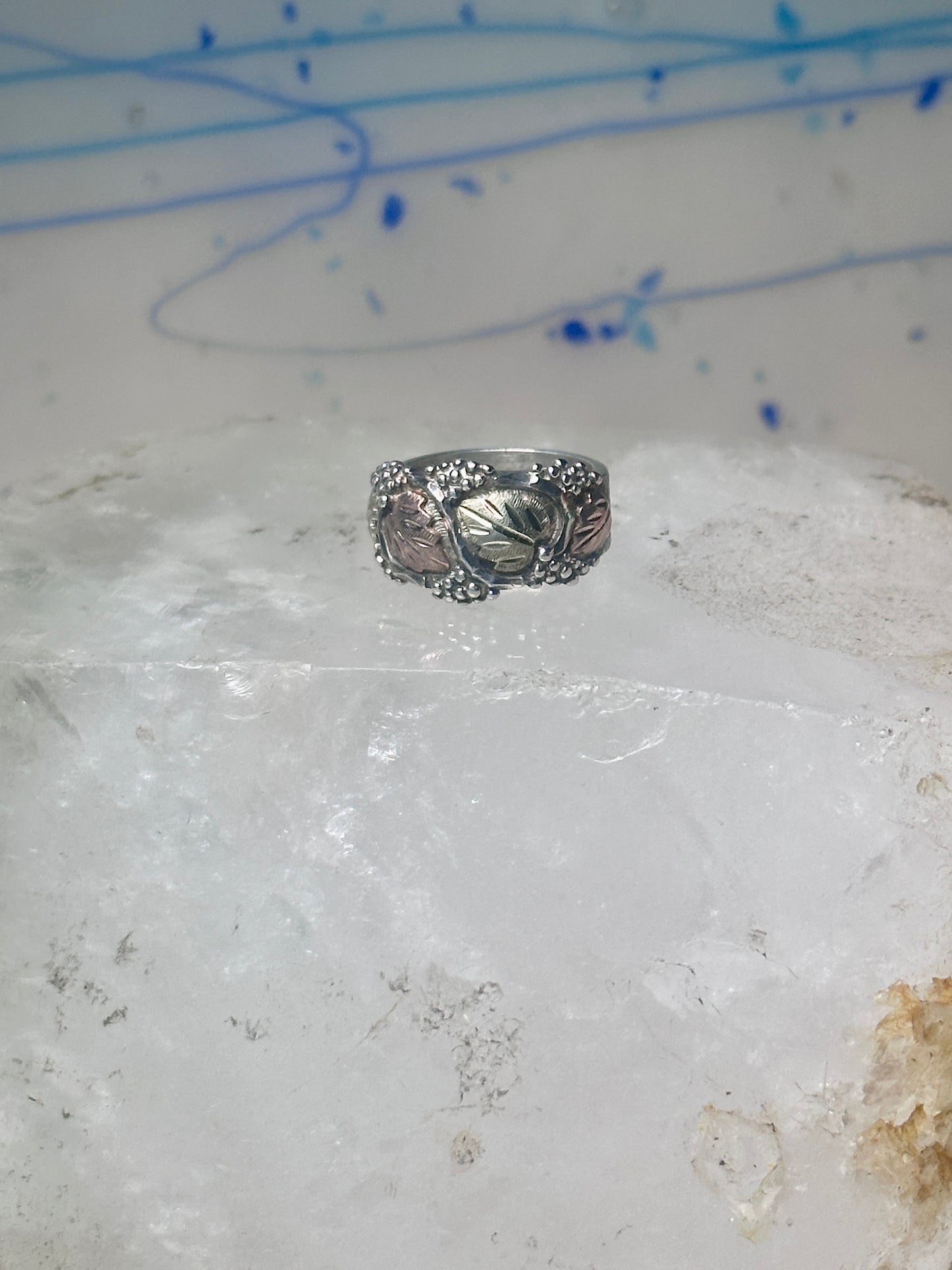 Black Hills ring leaves band pinky wedding size 4 sterling silver women
