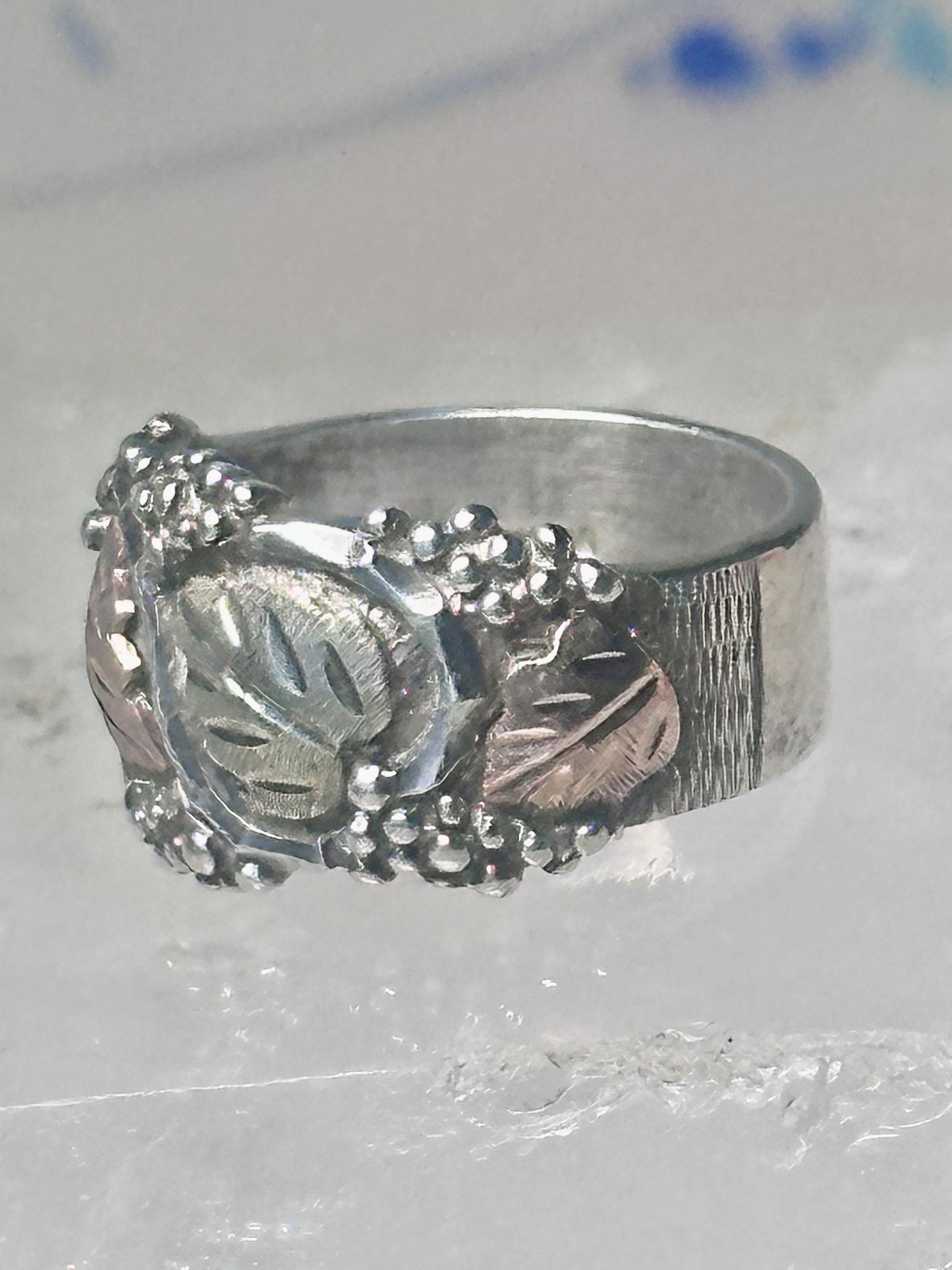 Black Hills ring leaves band pinky wedding size 4 sterling silver women