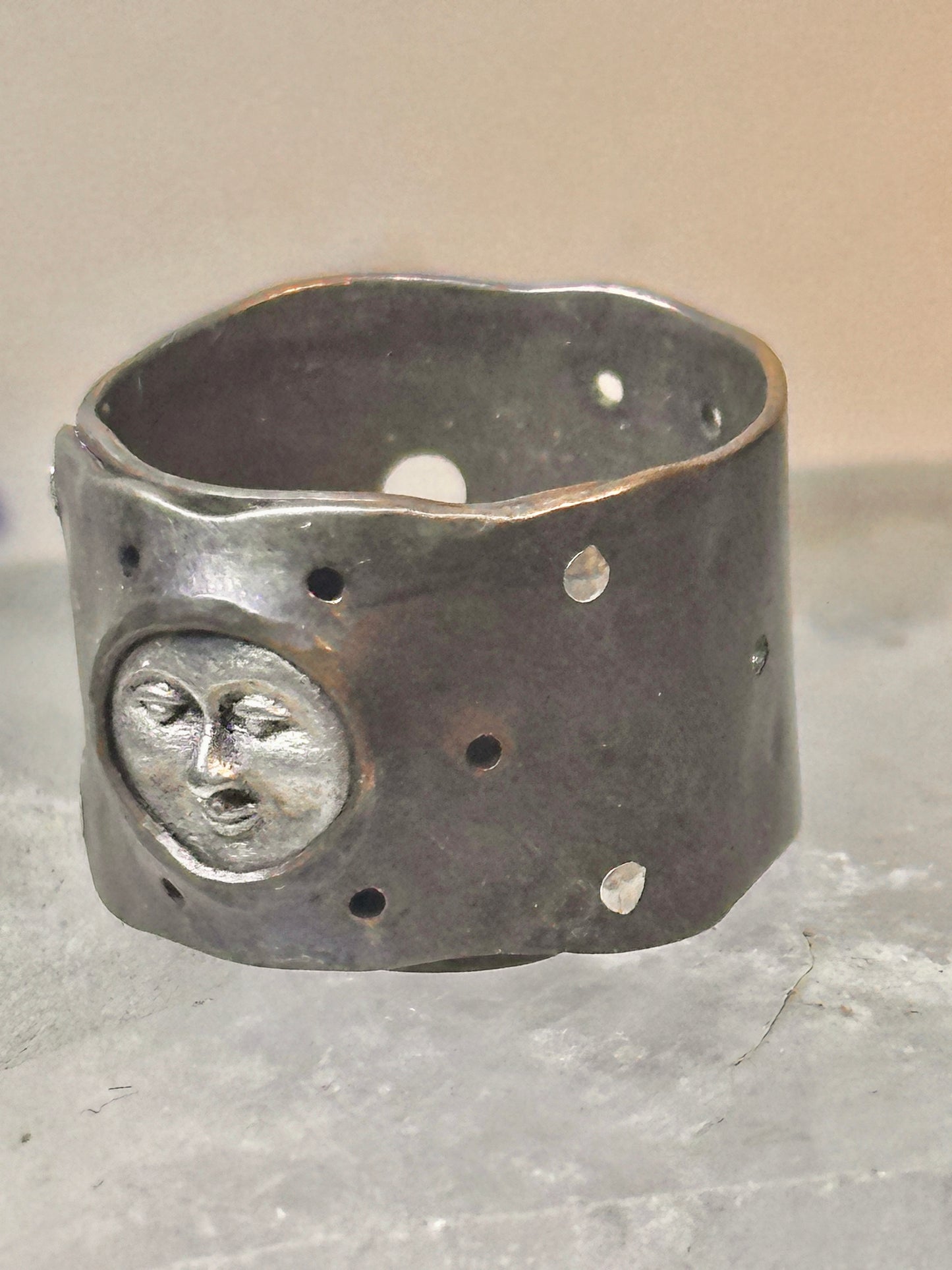 Piver ring band Brutalist face figurative size 6 sterling silver copper women