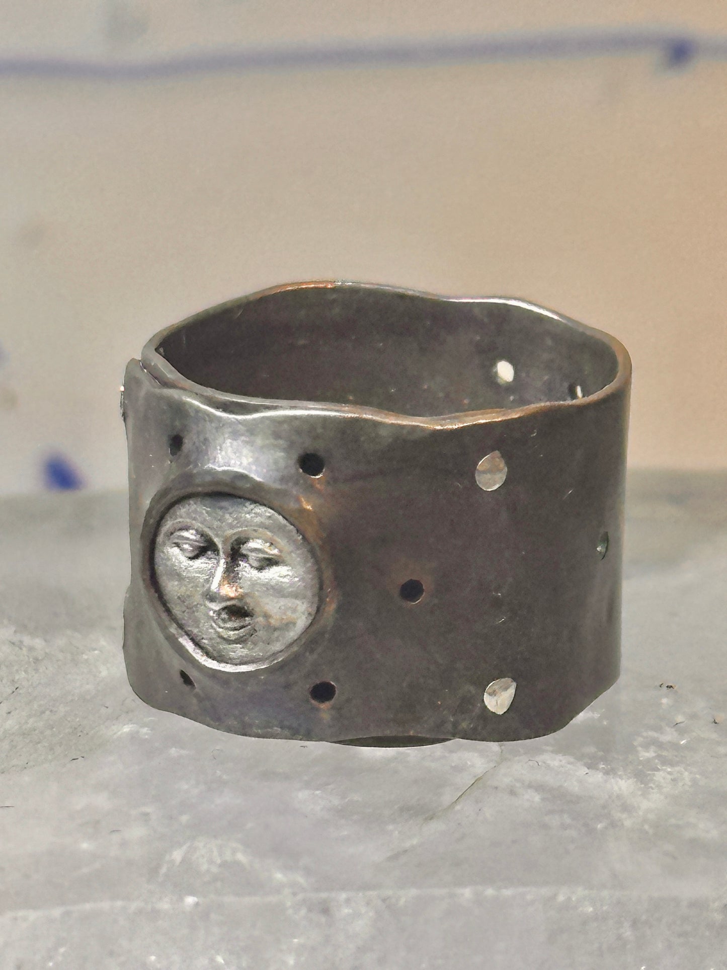 Piver ring band Brutalist face figurative size 6 sterling silver copper women