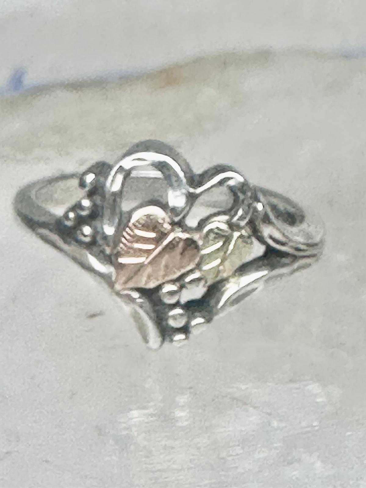 Vintage Sterling Silver Black Hills Gold Leaf Heart Ring Coleman Co Size 5.75 925