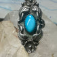 Long Navajo ring  turquoise squash blossom leaves size 7.75 sterling silver women
