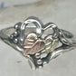 Vintage Sterling Silver Black Hills Gold Leaf Heart Ring Coleman Co Size 5.75 925