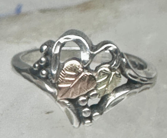 Vintage Sterling Silver Black Hills Gold Leaf Heart Ring Coleman Co Size 5.75 925