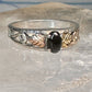 Black Hills Gold ring onyx band size 7.75 leaves sterling silver women