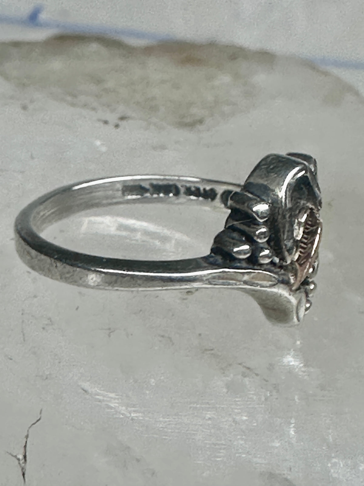 Vintage Sterling Silver Black Hills Gold Leaf Heart Ring Coleman Co Size 5.75 925