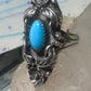 Long Navajo ring  turquoise squash blossom leaves size 7.75 sterling silver women