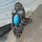 Long Navajo ring  turquoise squash blossom leaves size 7.75 sterling silver women