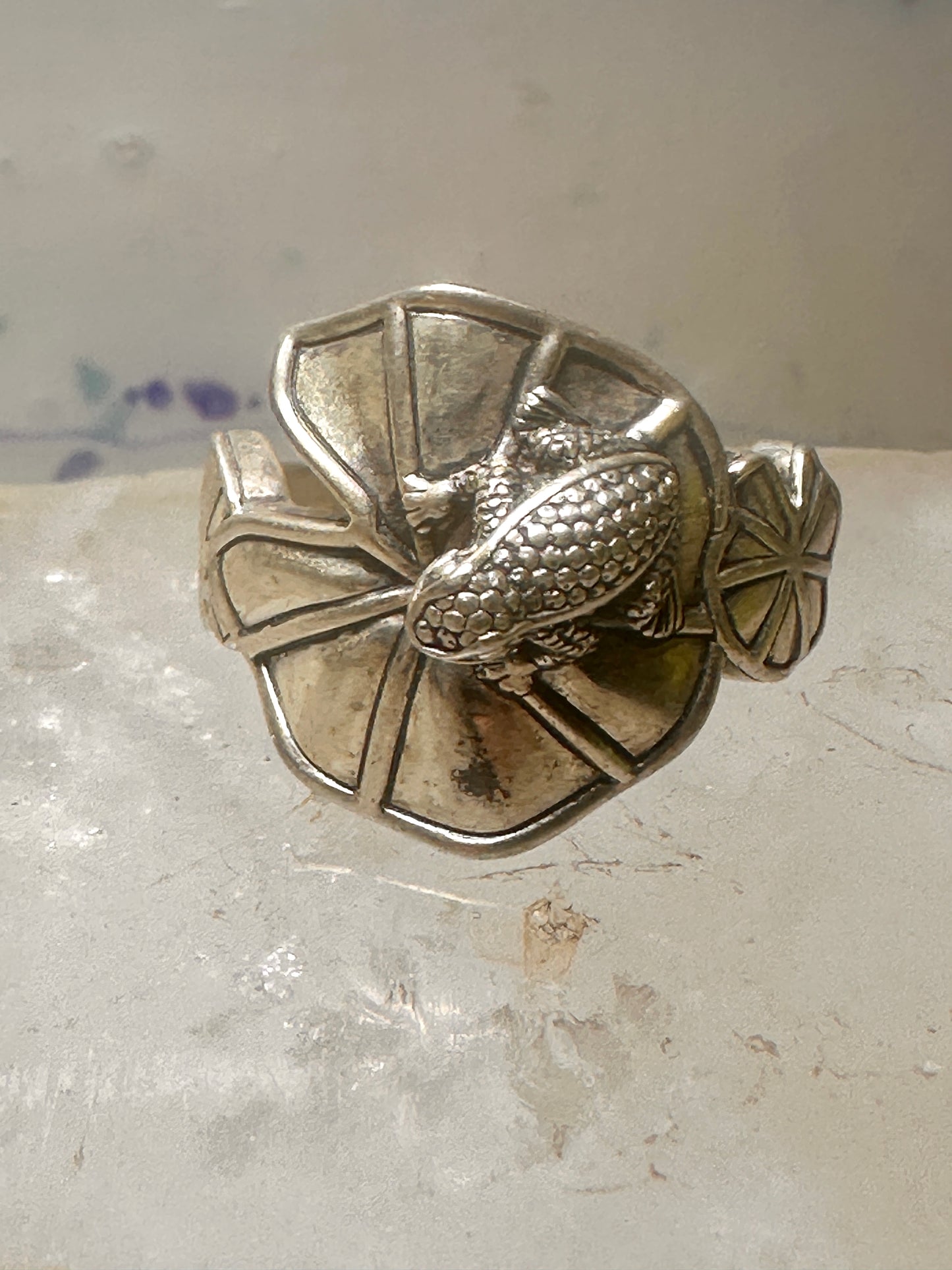 Frog Ring on Lily Pad by KC Studio size 9 turquoise sterling silver women