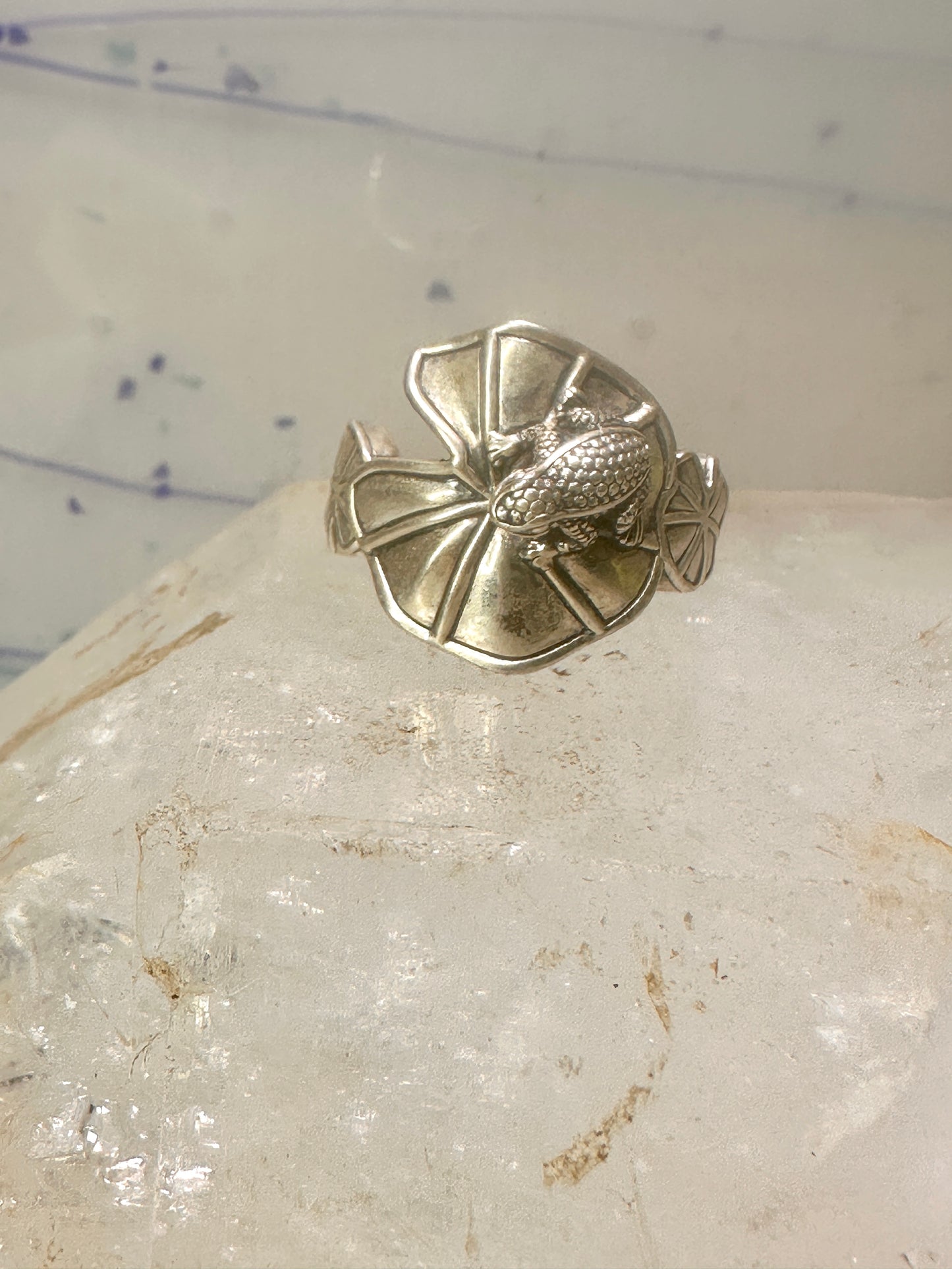 Frog Ring on Lily Pad by KC Studio size 9 turquoise sterling silver women