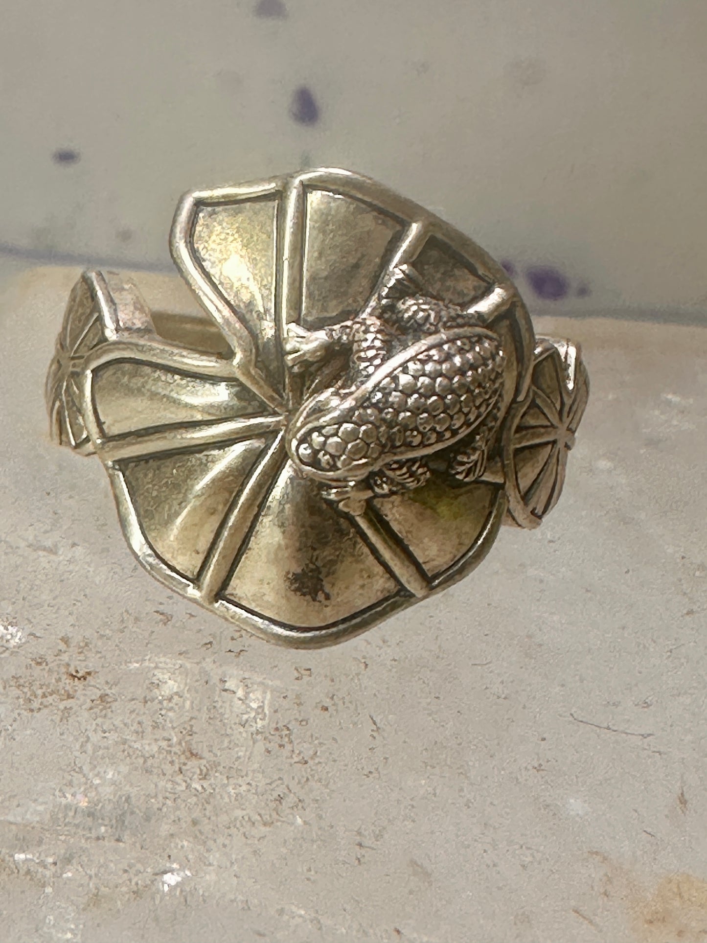 Frog Ring on Lily Pad by KC Studio size 9 turquoise sterling silver women