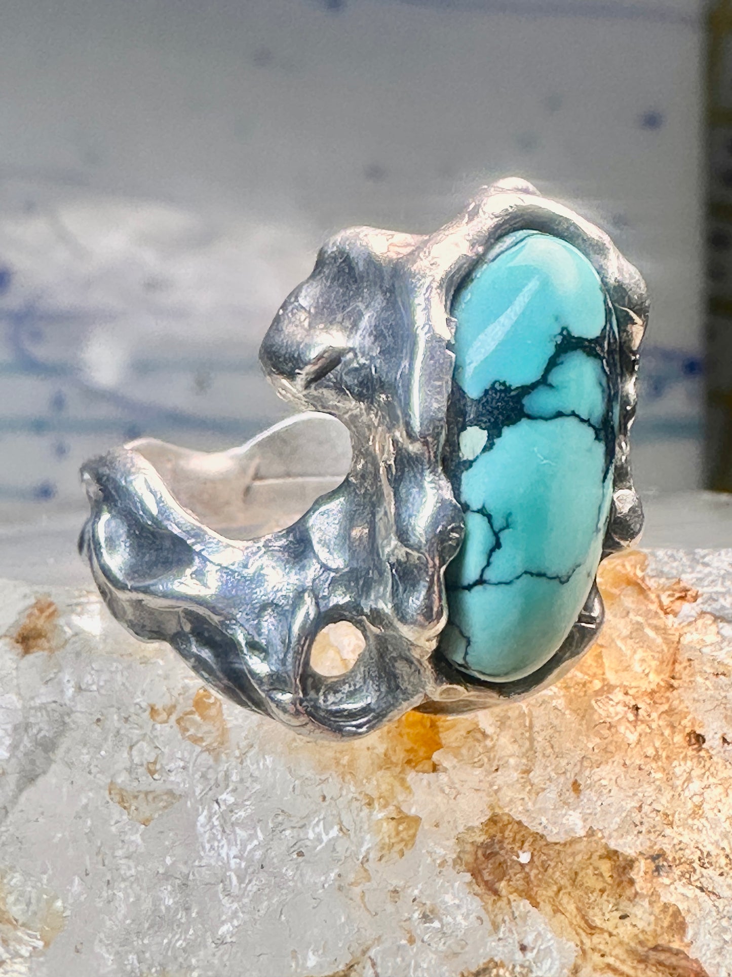 Brutalist Turquoise ring size 6.25 band sterling silver women