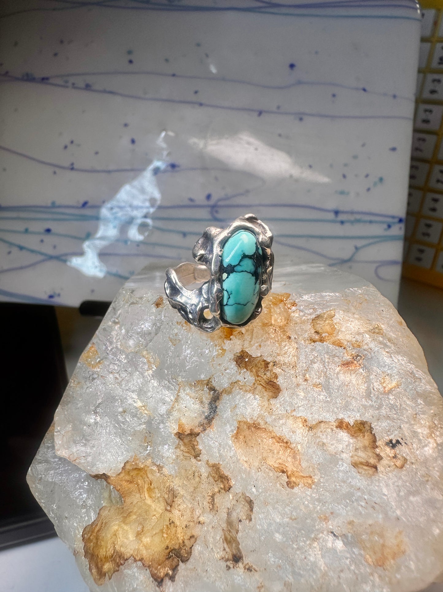 Brutalist Turquoise ring size 6.25 band sterling silver women