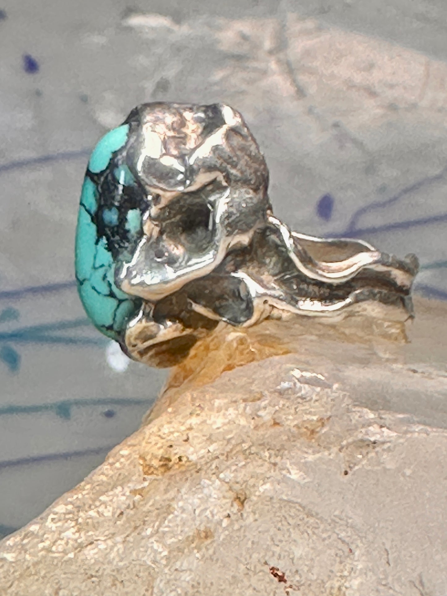 Brutalist Turquoise ring size 6.25 band sterling silver women
