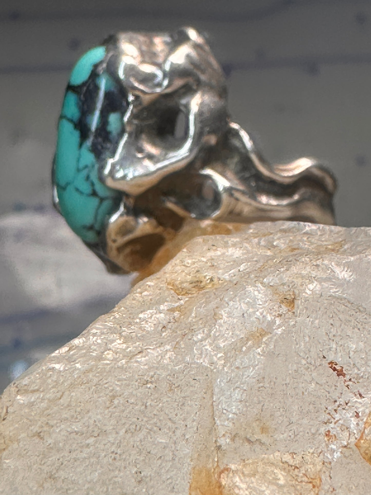 Brutalist Turquoise ring size 6.25 band sterling silver women