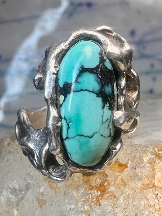 Brutalist Turquoise ring size 6.25 band sterling silver women