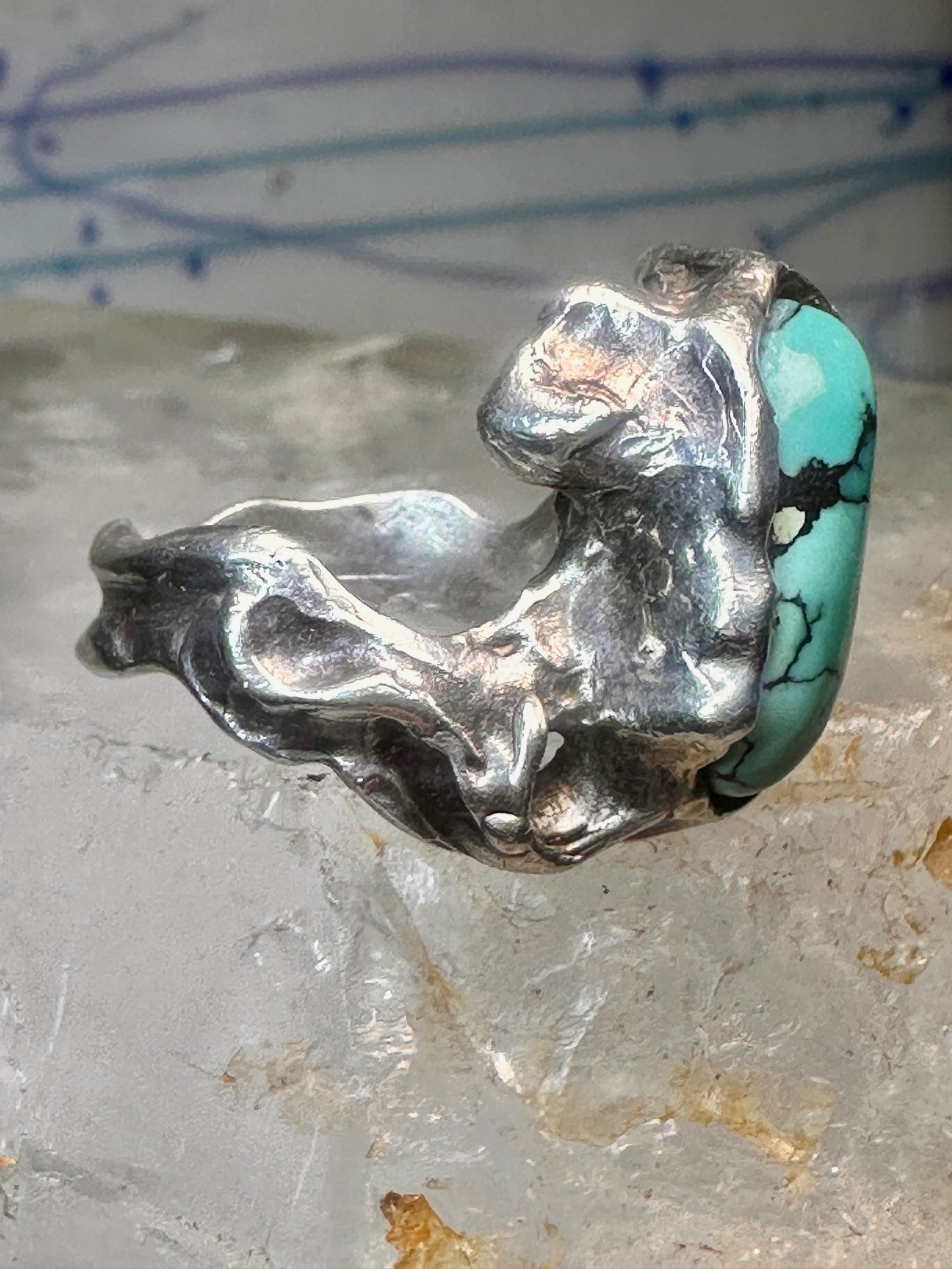 Brutalist Turquoise ring size 6.25 band sterling silver women