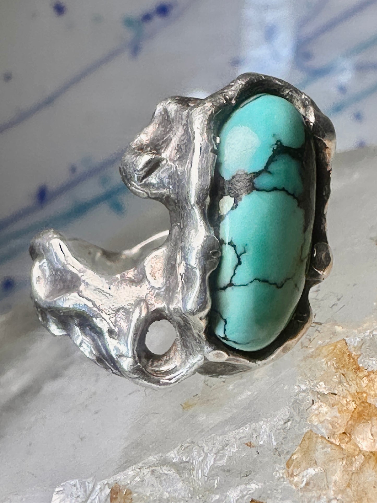 Brutalist Turquoise ring size 6.25 band sterling silver women