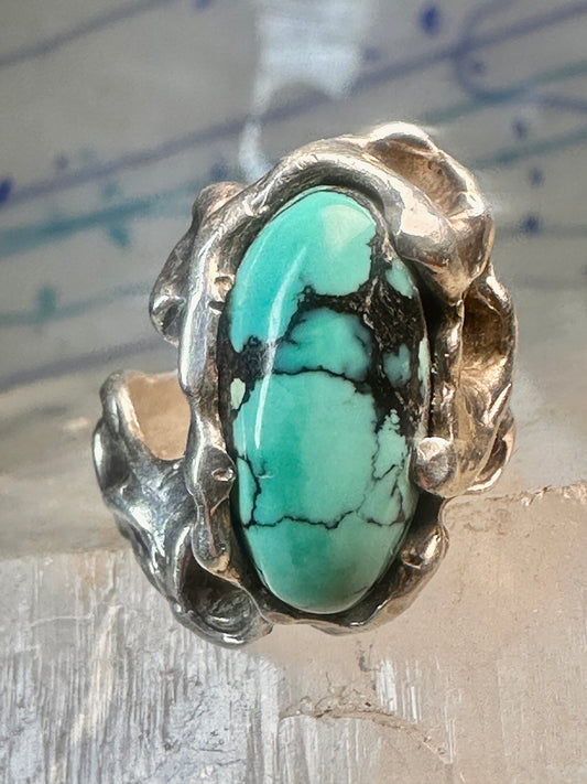 Brutalist Turquoise ring size 6.25 band sterling silver women