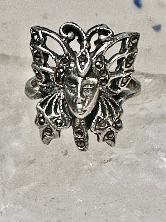 Butterfly ring Lady Face Art Deco size 6 marcasites  sterling silver band women girls