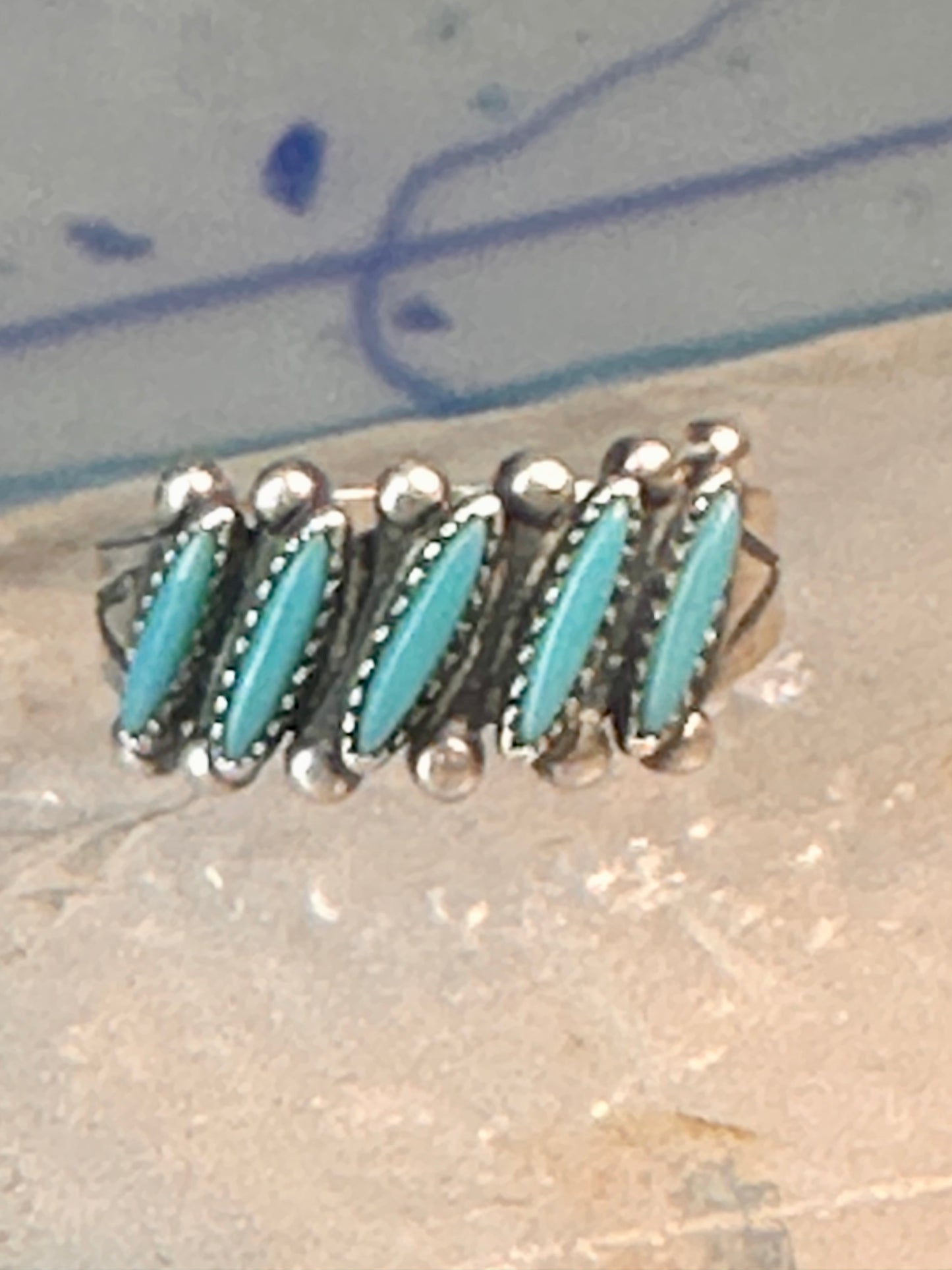 Zuni Turquoise ring petit point needlepoint size 5.25 band sterling silver women girls