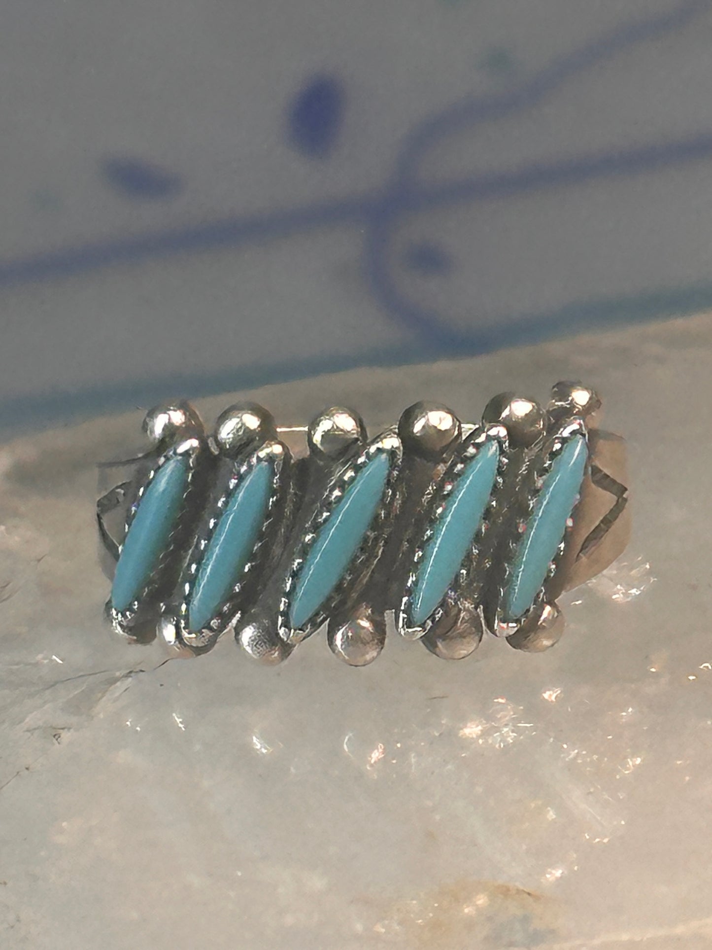 Zuni Turquoise ring petit point needlepoint size 5.25 band sterling silver women girls