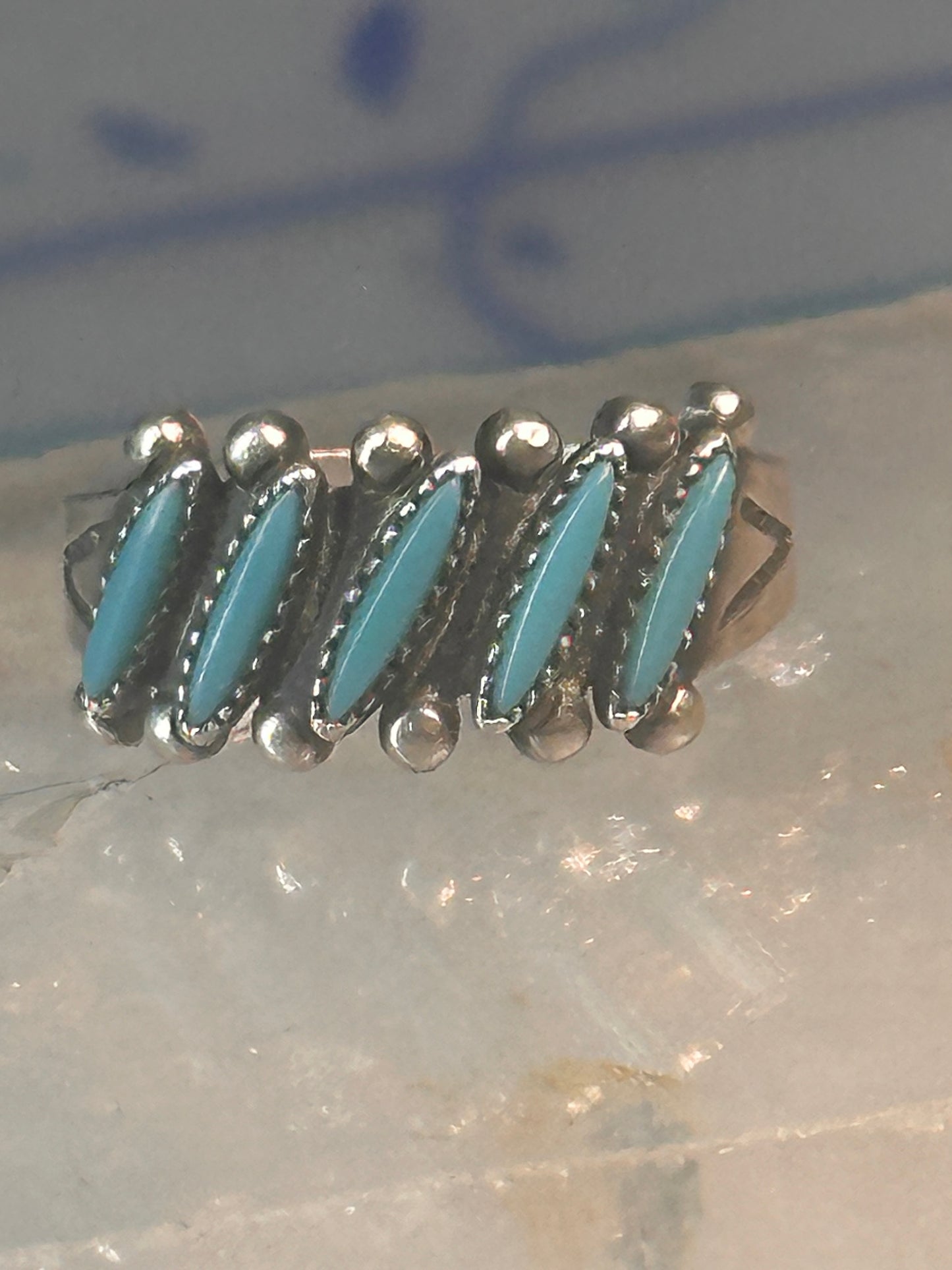 Zuni Turquoise ring petit point needlepoint size 5.25 band sterling silver women girls