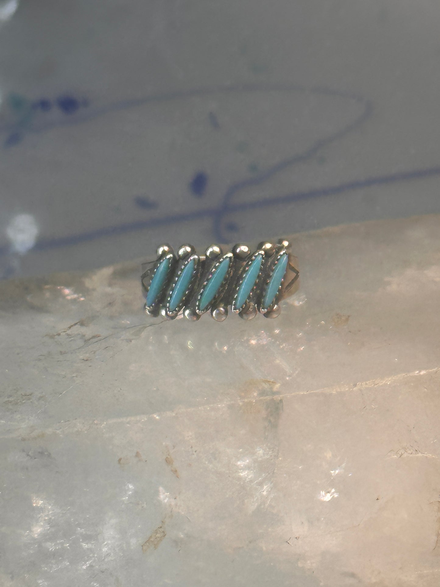 Zuni Turquoise ring petit point needlepoint size 5.25 band sterling silver women girls