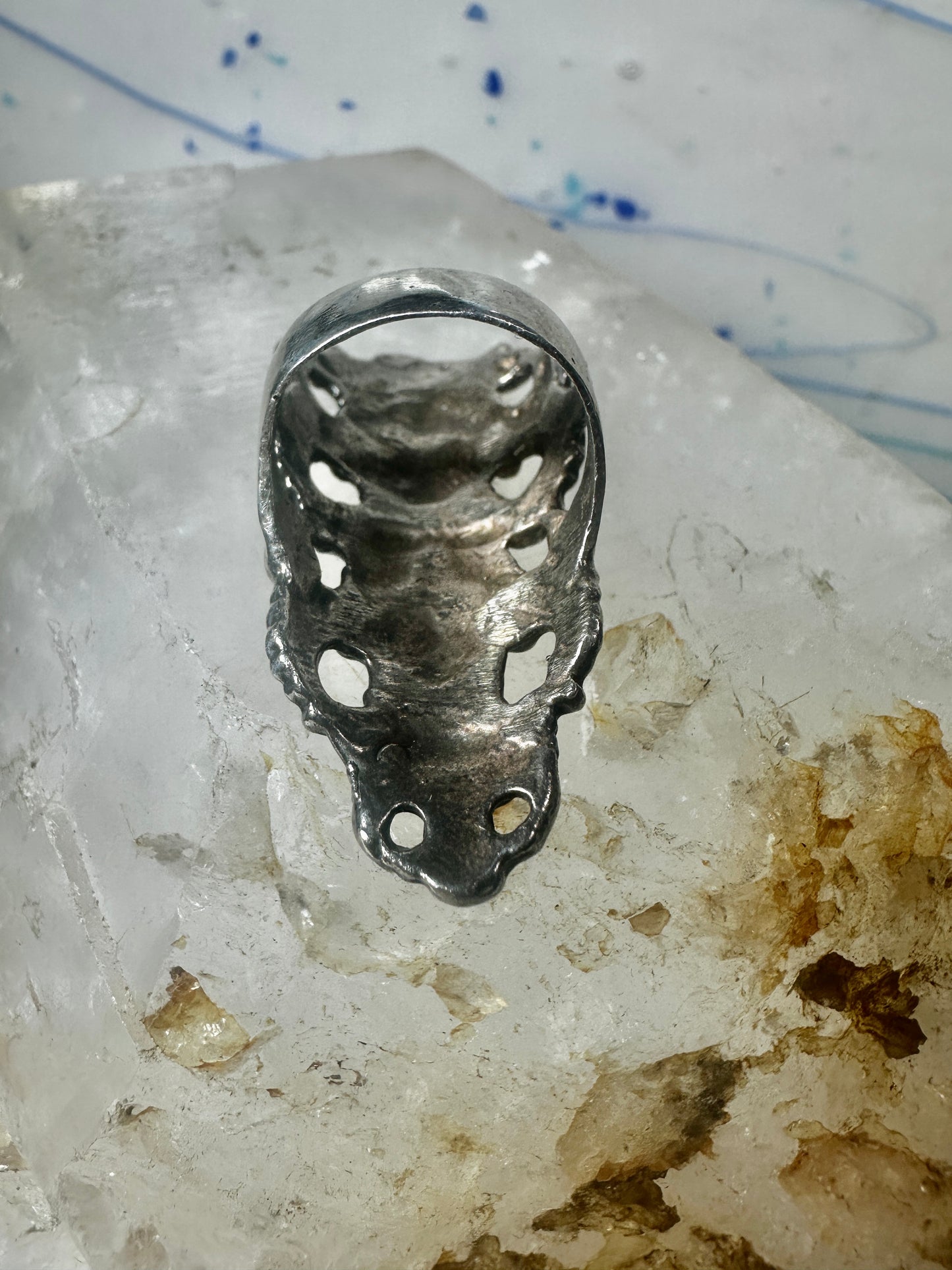 Long 3 faces ring Art Deco Nouveau face size 5.25 sterling silver women