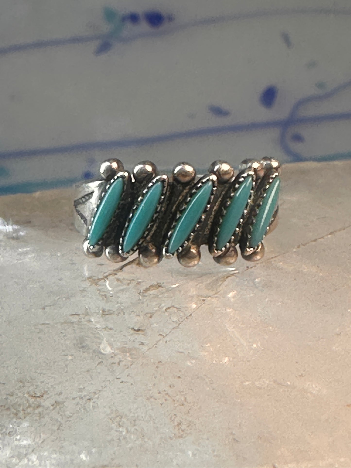 Zuni Turquoise ring petit point needlepoint size 5.25 band sterling silver women girls