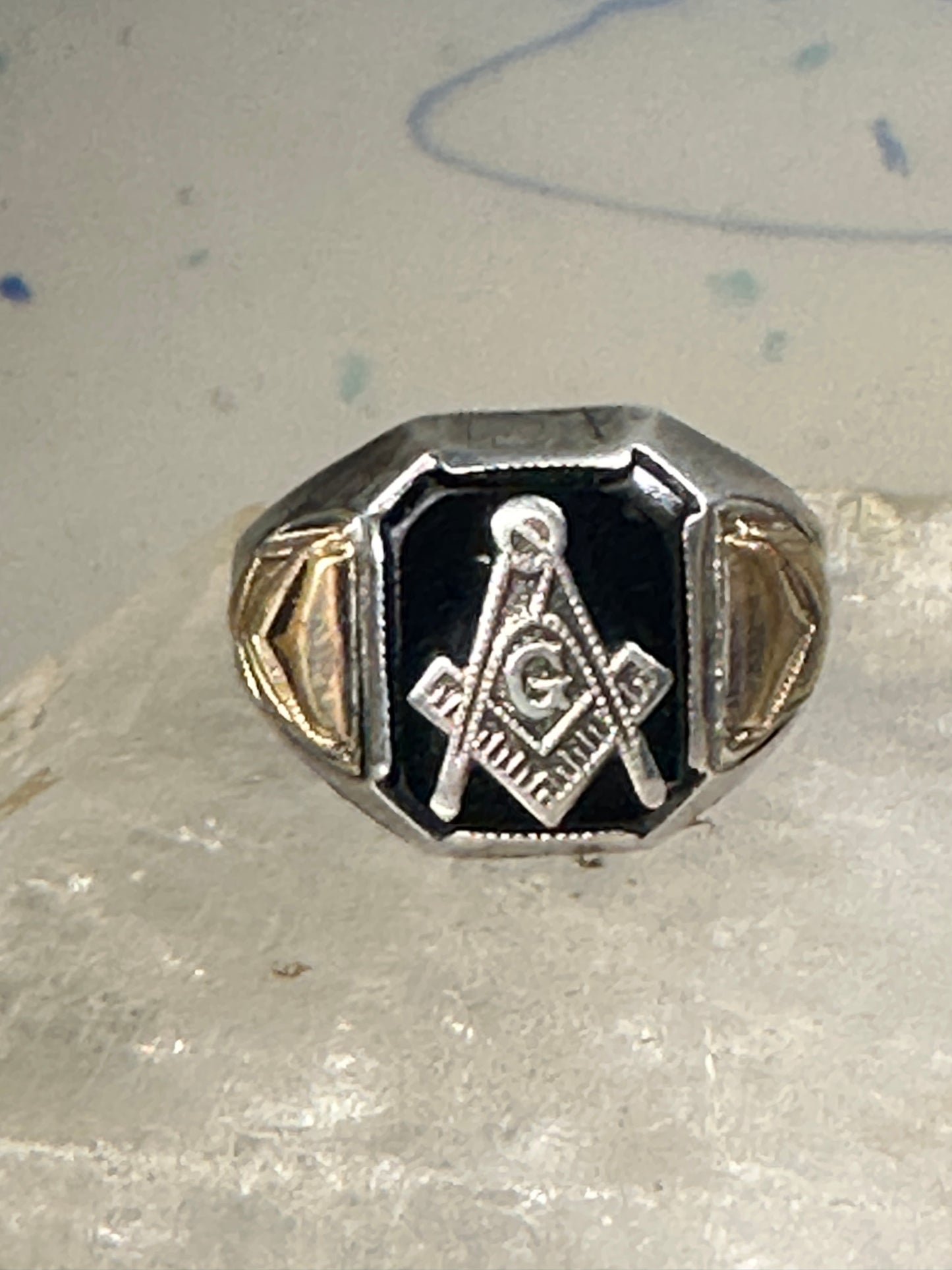 Masonic ring Art Deco band sterling silver size 8.25 men women