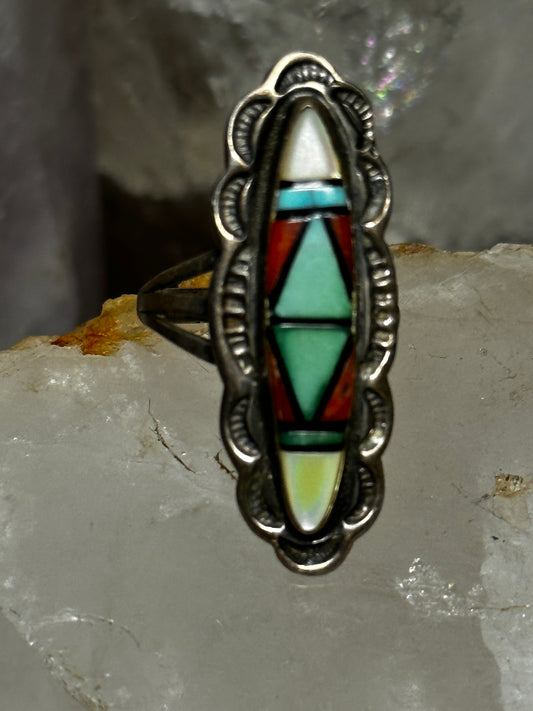 Navajo ring turquoise coral MOP  size 6.50 sterling silver women